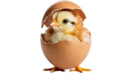 Adorable newborn chick emerges from cracked eggshell, symbol of new beginnings