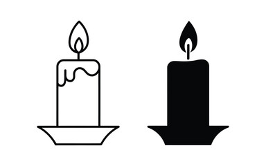 Simple icon set of two lit candles one outline one solid