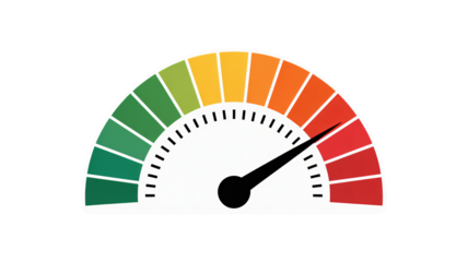 Performance gauge with needle pointing towards red zone