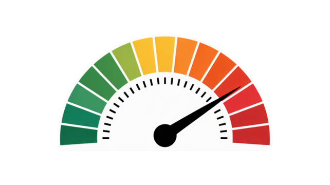Performance gauge with needle pointing towards red zone