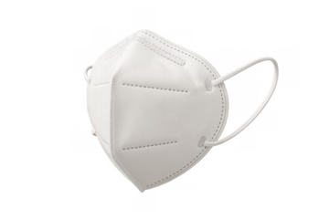 White disposable respirator mask for respiratory protection against virus, air pollution, and dust, clean transparent background