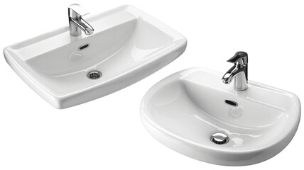 Fototapeta premium Modern ceramic sinks with sleek chrome faucets for stylish bathrooms