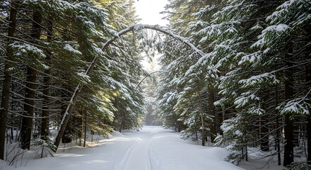 Snowy Forest Path Winter Serenity Under the Trees
