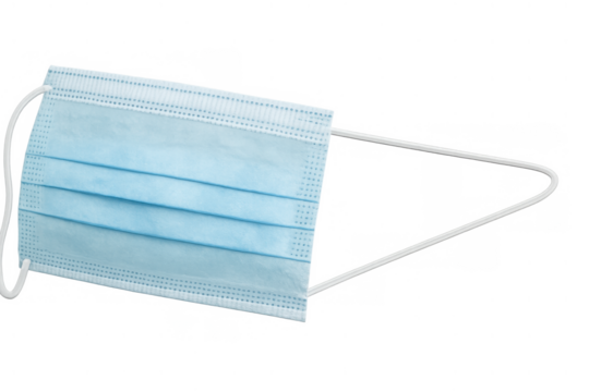 Medical mask representing health safety, respiratory protection, and hygiene during epidemics and pandemics. Cutout object