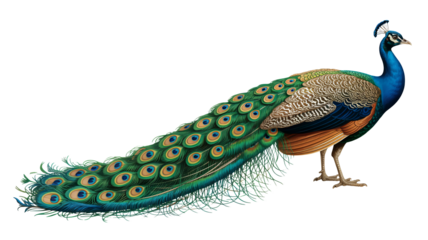 Stunning peacock displaying vibrant iridescent feathers in full glory