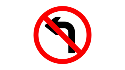 Bright red prohibition symbol with a diagonal line across an oval shape isolated on transparent background