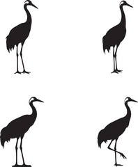 Crane and Heron Silhouette Set – Elegant Wading Bird Poses for Nature Design and Educational Use