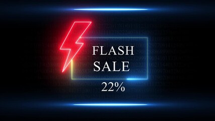 Neon Flash Sale Announcement With 22 Percent Discount On Dark Background With Numbers percentage
