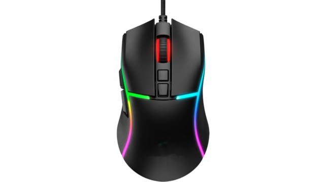 Sleek black gaming mouse with vibrant RGB lighting for intense play