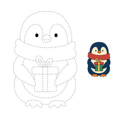 Penguin with scarf and christmas gift coloring pages for kids holiday worksheet printable
