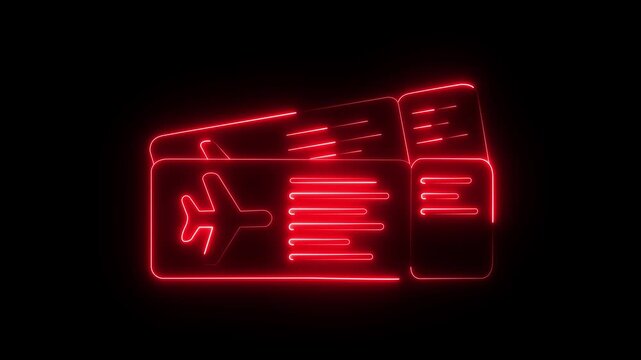 Abstract Glowing Neon Airplane Ticket Icon animation on black background. Travel icon for web design Business icon Motion graphics. Animated hand selecting flight tickets from a digital travel .
