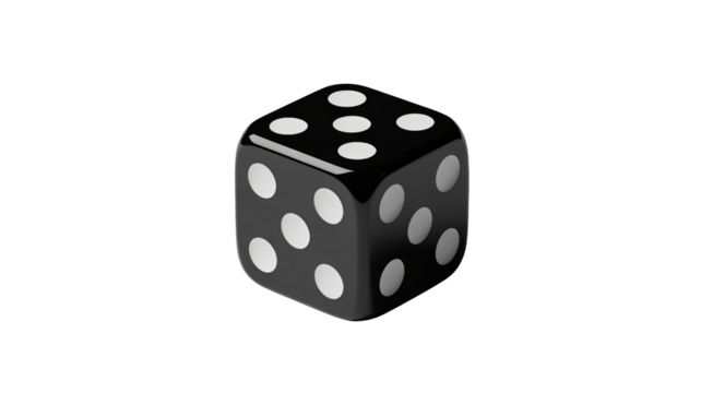 Sharp black die with white dots, ready for game night fun