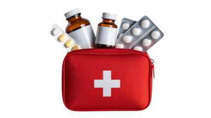 First aid kit with pills and bottles, ready for emergencies