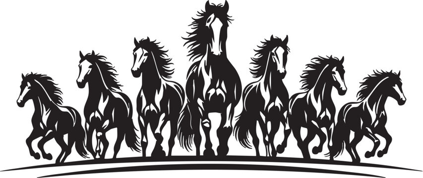 set of horses vector silhouette 