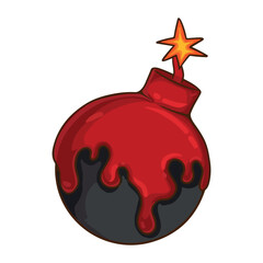 Cartoon bomb with blood isolated on white background. Vector illustration.