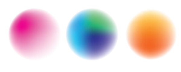 Set color circle gradient noise gradation. Abstract colorful watercolor blur mesh on isolated transparent background. Circle shape png.