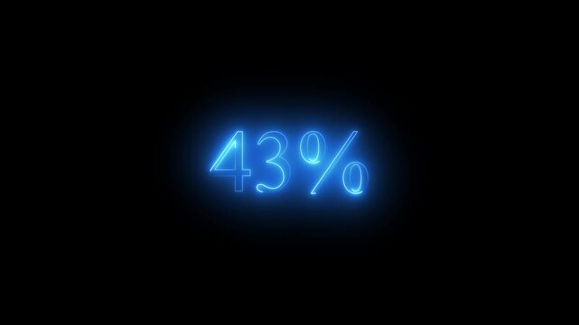 Blue neon glowing 43 percent sign on black background forty three percent percentage