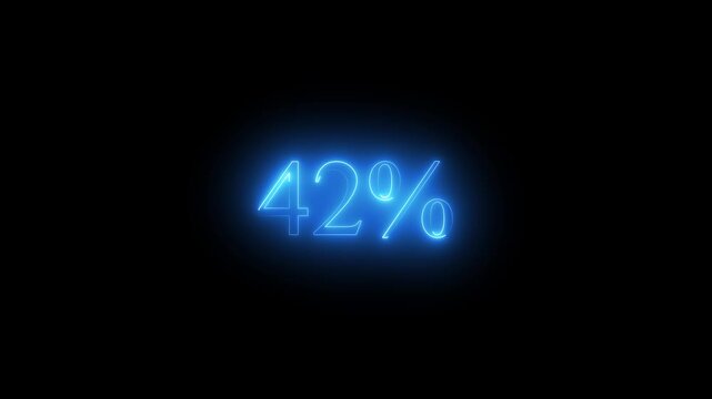 Blue neon glowing 42 percent sign on black background forty two percent percentage