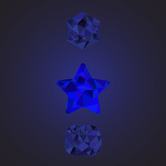 Geometric Blue Crystal Shapes in Abstract Darkness