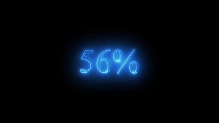 Blue neon glowing fifty six percent sign on black background 56 percent percentage