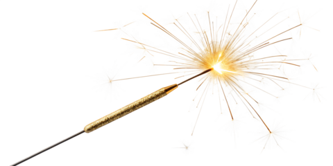 Sparkler igniting with bright sparks and light trails on a black background firework celebration isolated on a transparent background