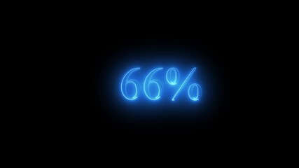 Blue Neon 66 Percent Sign Glowing on Black Background sixty six percent percentage