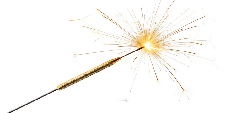 Sparkler igniting with bright sparks and light trails on a black background firework celebration isolated on a transparent background