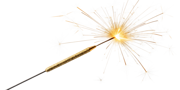 Sparkler igniting with bright sparks and light trails on a black background firework celebration isolated on a transparent background