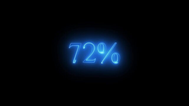 Blue Neon 72 Percent Sign Glowing on Black Background seventy two percent percentage
