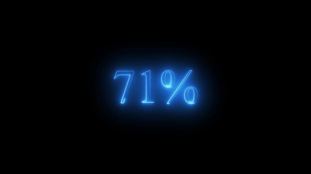 Blue Neon 71 Percent Sign Glowing on Black Background seventy one percent percentage