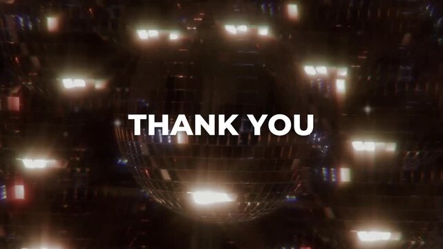 "Thank You" message on a sparkling disco ball background, festive and appreciative