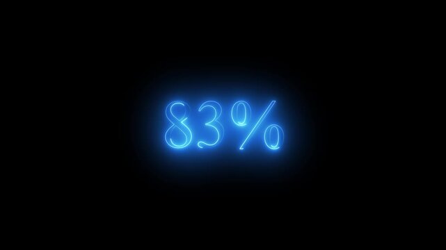 Blue Neon 83 Percent Sign Glowing on Black Background eighty three percent percentage