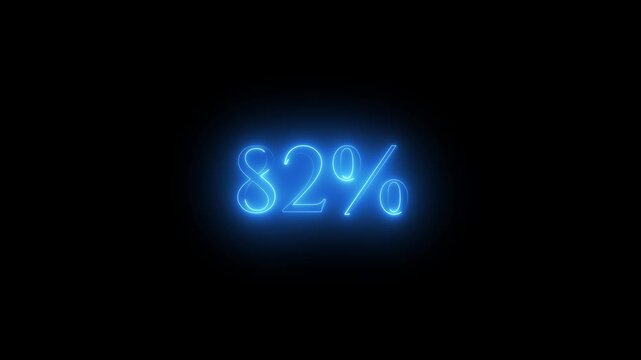 Blue Neon 82 Percent Sign Glowing on Black Background eighty two percent percentage