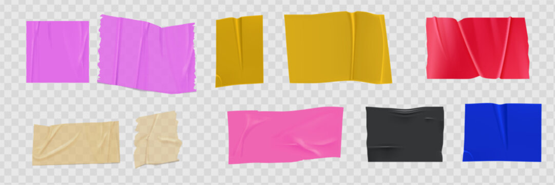Set of sticky notes, realistic adhesive tape pieces vector illustration.