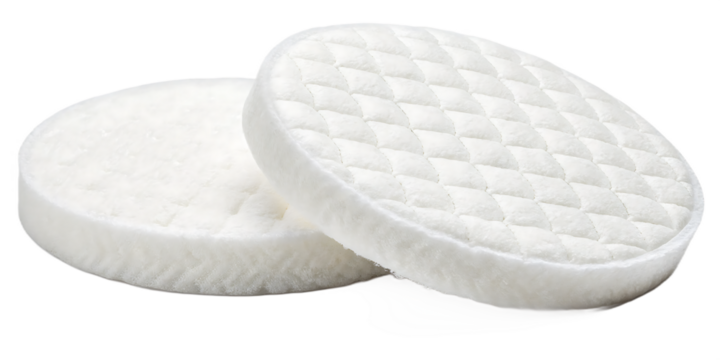 Two Round White Quilted Cotton Pads Stacked on a Transparent Background graphic design isolated on a transparent background