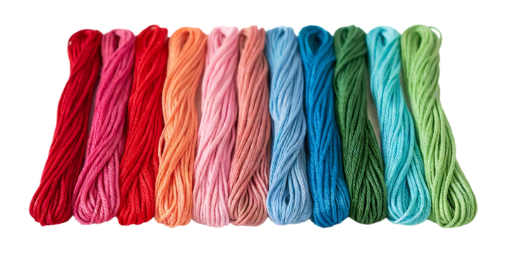 Assortment of Colorful Embroidery Floss Bundles Against a Black Background thread yarn isolated on a transparent background