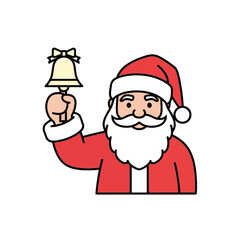 A cheerful cartoon illustration of Santa Claus in his red suit ringing a golden bell for Christmas.