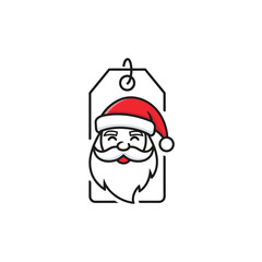 Minimalist line art illustration of Santa Claus's head with a red hat and white beard inside a price tag, representing Christmas shopping or holiday sales.