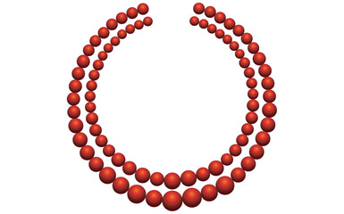 Red Pearl Necklace On White Background, Vintage Jewelry Beads Garland Vector Illustration.