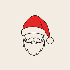 Simple illustration of Santa Claus's face, featuring a red hat and white beard.