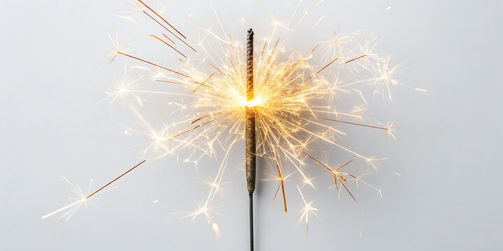 Bright Sparkler Igniting with Golden Sparks and Light Trails on a Light Gray Background firework isolated on a transparent background