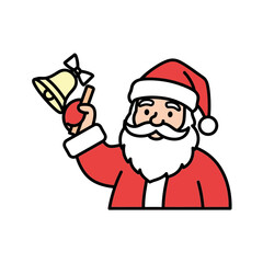 Cartoon illustration of Santa Claus in a red suit holding a bell and a red ball.