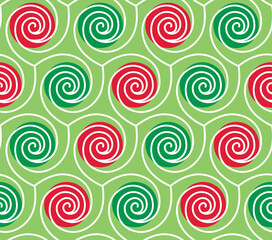 Seamless Christmas Spiral Pattern On Green Background