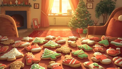 A festive christmas gingerbread cookie arrangement in a cozy home setting