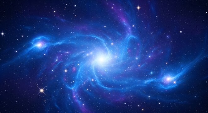 Spiral galaxy with glowing nebulae and stars in deep space