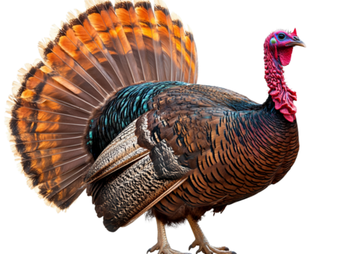  Wild Turkey Tom with Fanned Tail Feathers Isolated PNG