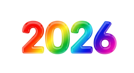 Vibrant glossy rainbow 2026 numerical text