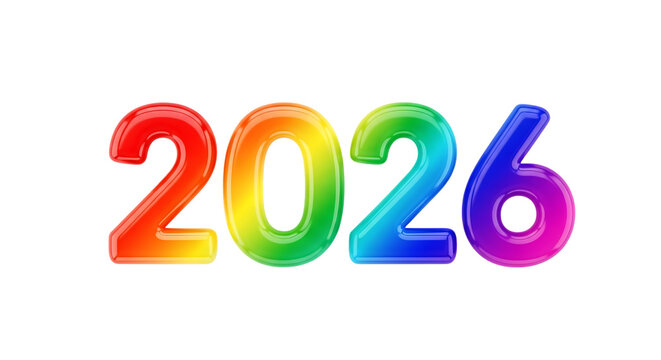 Vibrant glossy rainbow 2026 numerical text