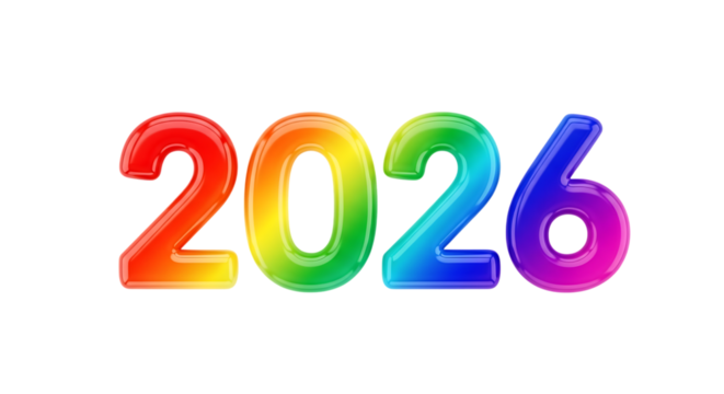 Vibrant glossy rainbow 2026 numerical text
