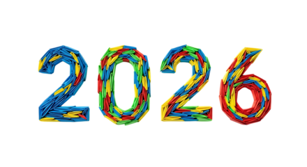 Year 2026 formed by colorful paper clips